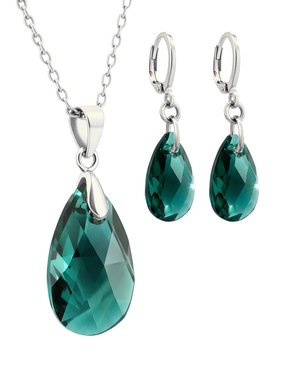 Aretes y collar gota élan de plata cristal