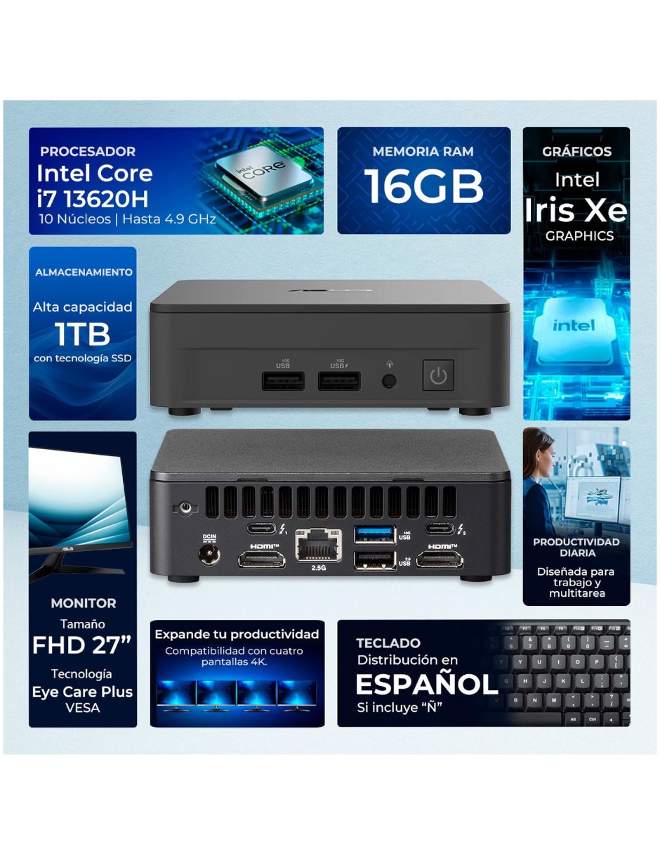 Mini pc asus cnuc13p-ci7161tbm27tm Intel core i7 Intel iris xe 16 GB RAM 1 TB SSD