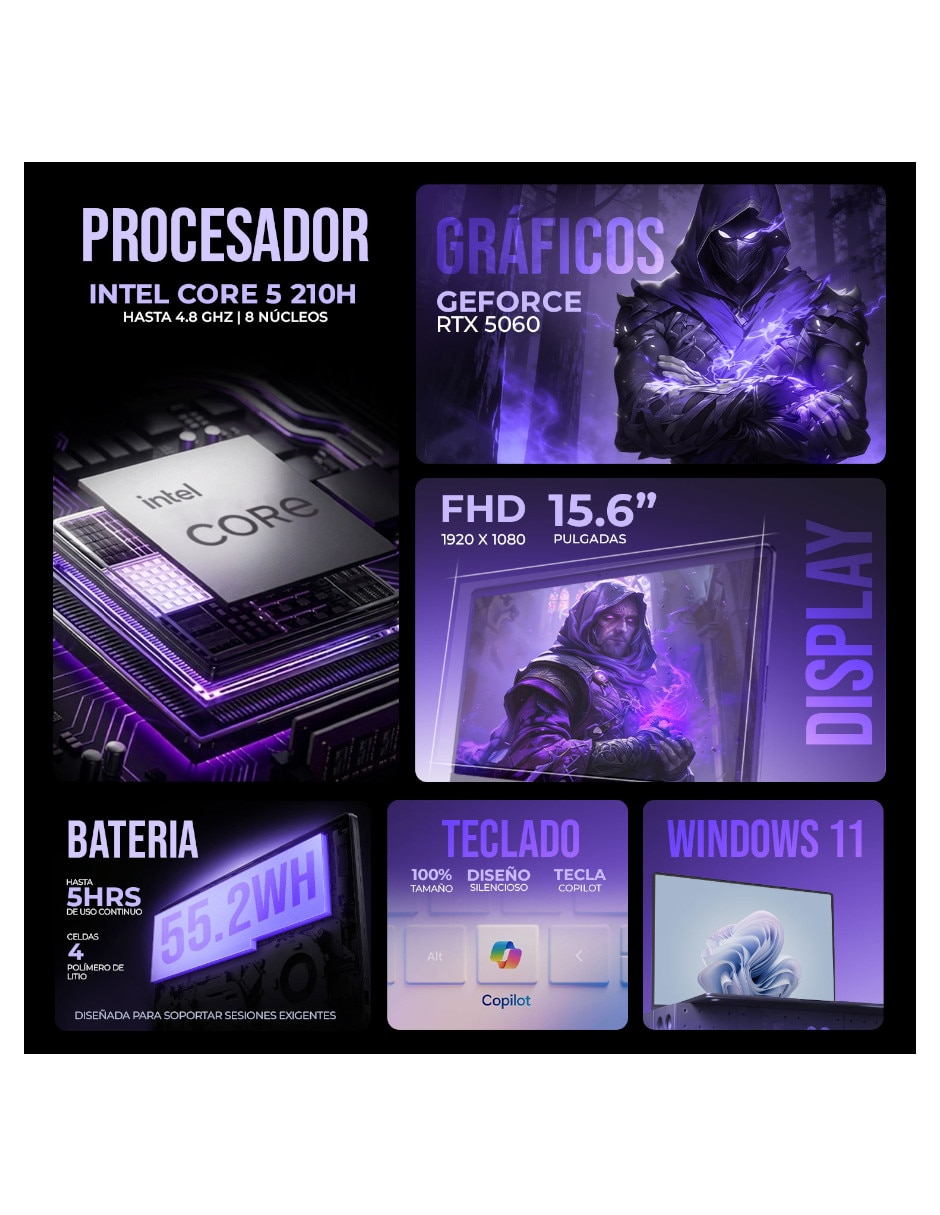 Computadora laptopmsi cyborg 15 15.6 pulgadas Full HD Intel core 5 nvidia geforce rtx 5060 16 GB RAM 512 GB SSD