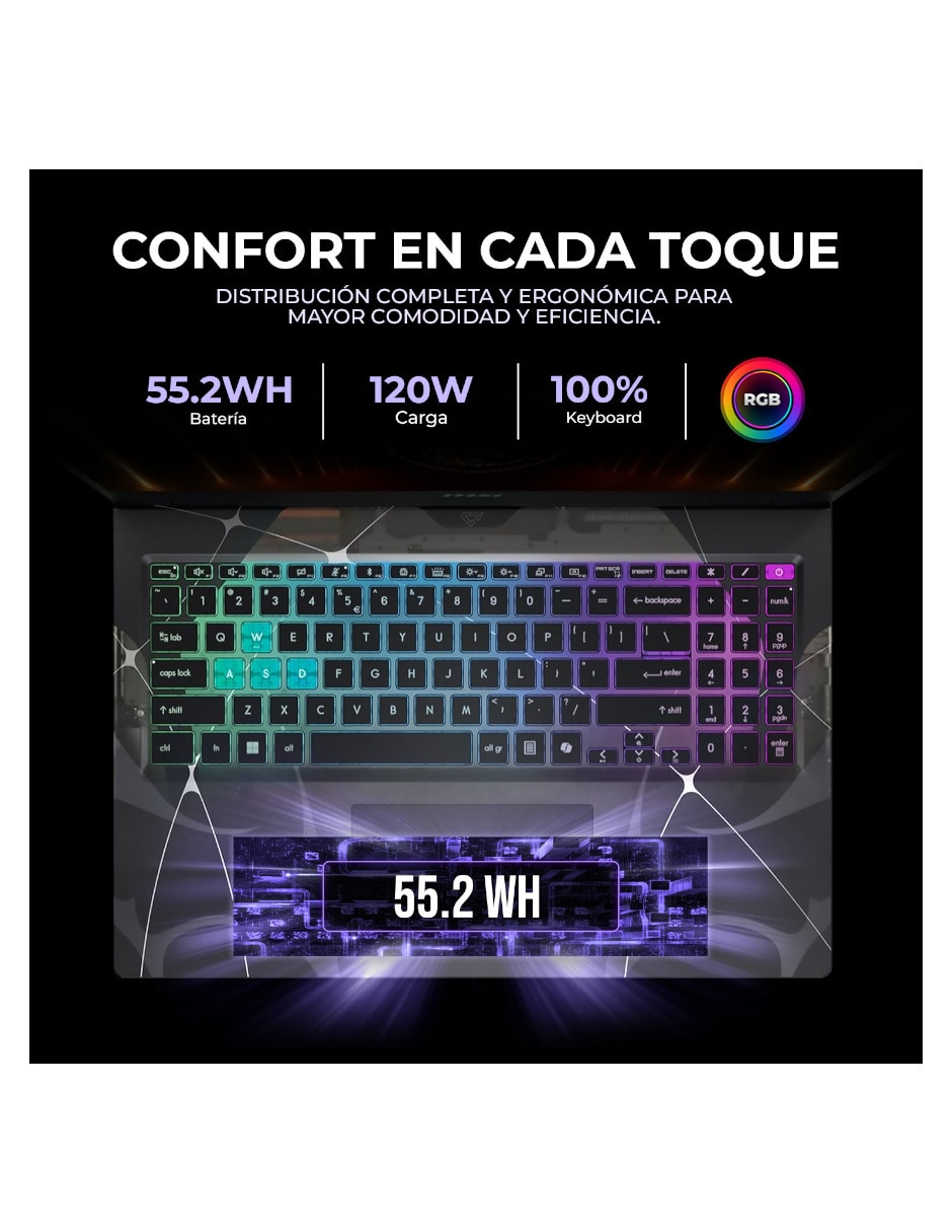Computadora laptopmsi cyborg 15 15.6 pulgadas Full HD Intel core 5 nvidia geforce rtx 5060 16 GB RAM 512 GB SSD