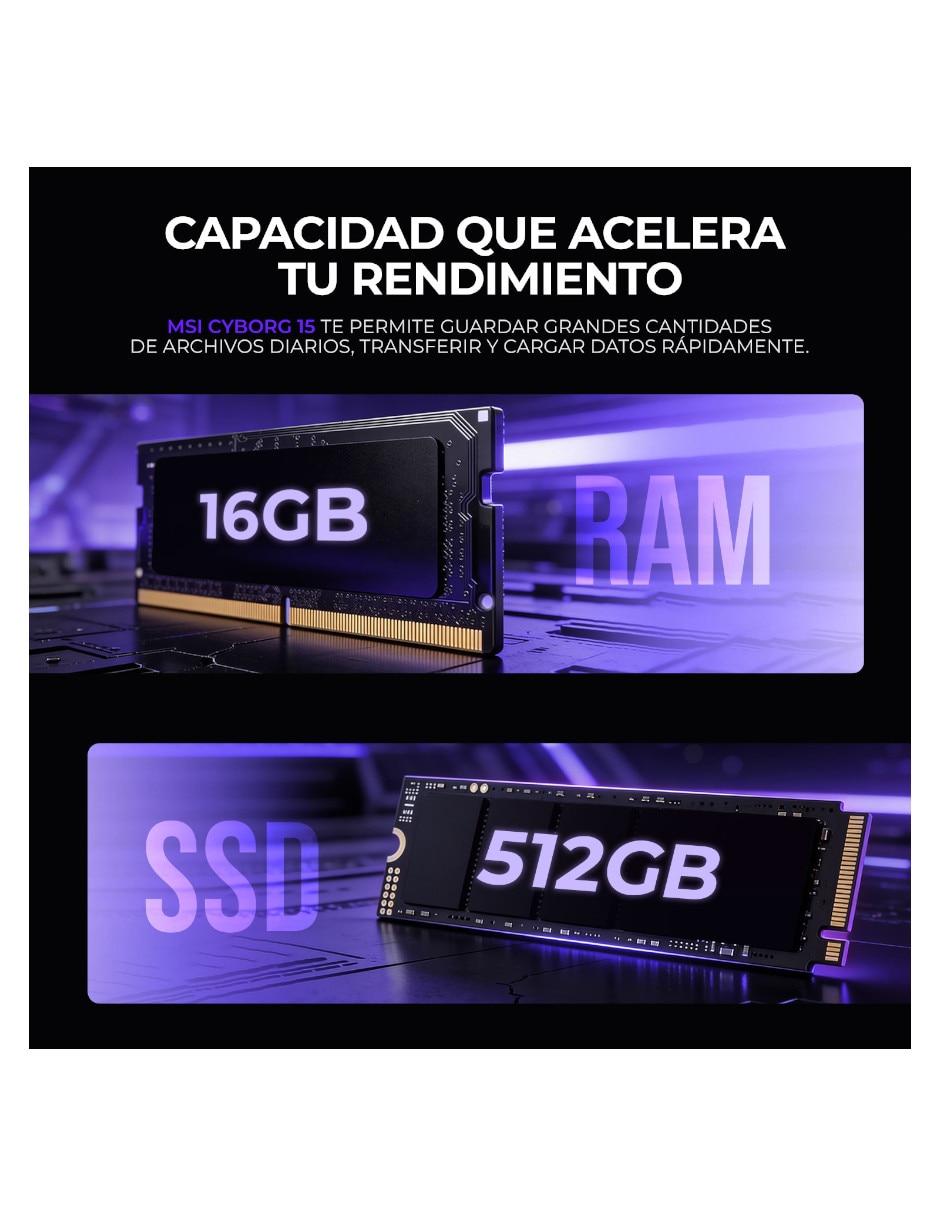 Computadora laptopmsi cyborg 15 15.6 pulgadas Full HD Intel core 5 nvidia geforce rtx 5060 16 GB RAM 512 GB SSD