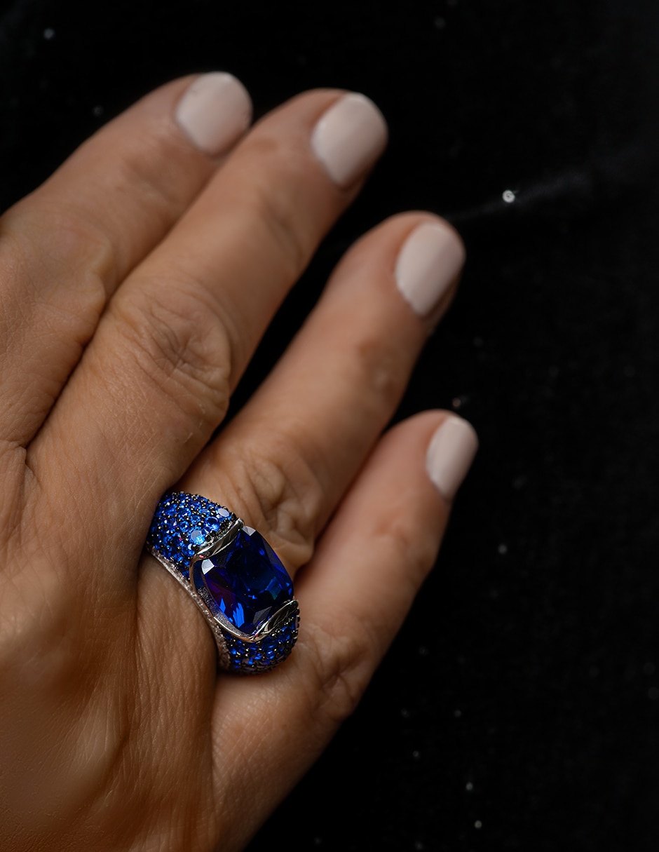 Anillo gladkova joyería p 925 de plata zafiro pavé