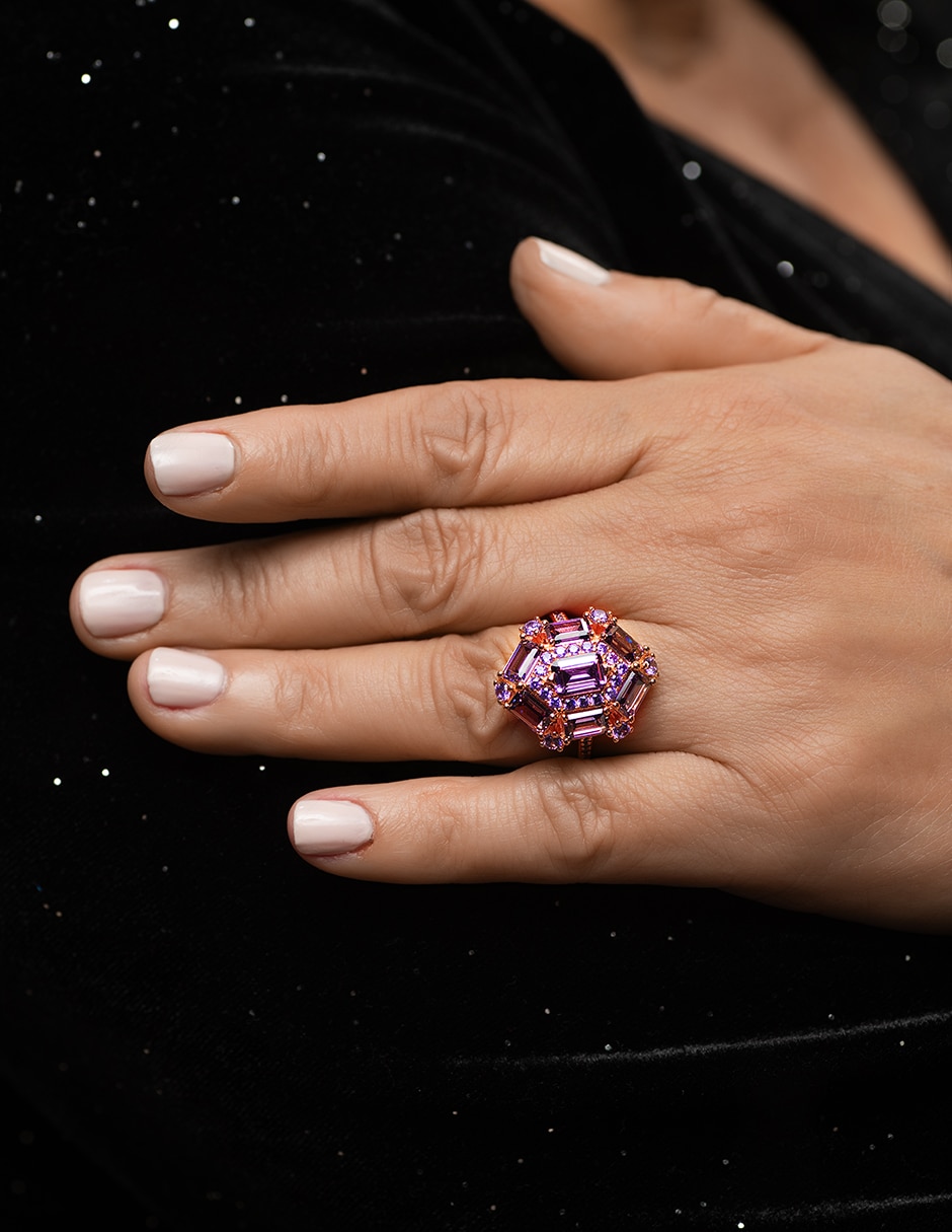 Anillo gladkova joyería p 925 de plata amatista chapa de oro