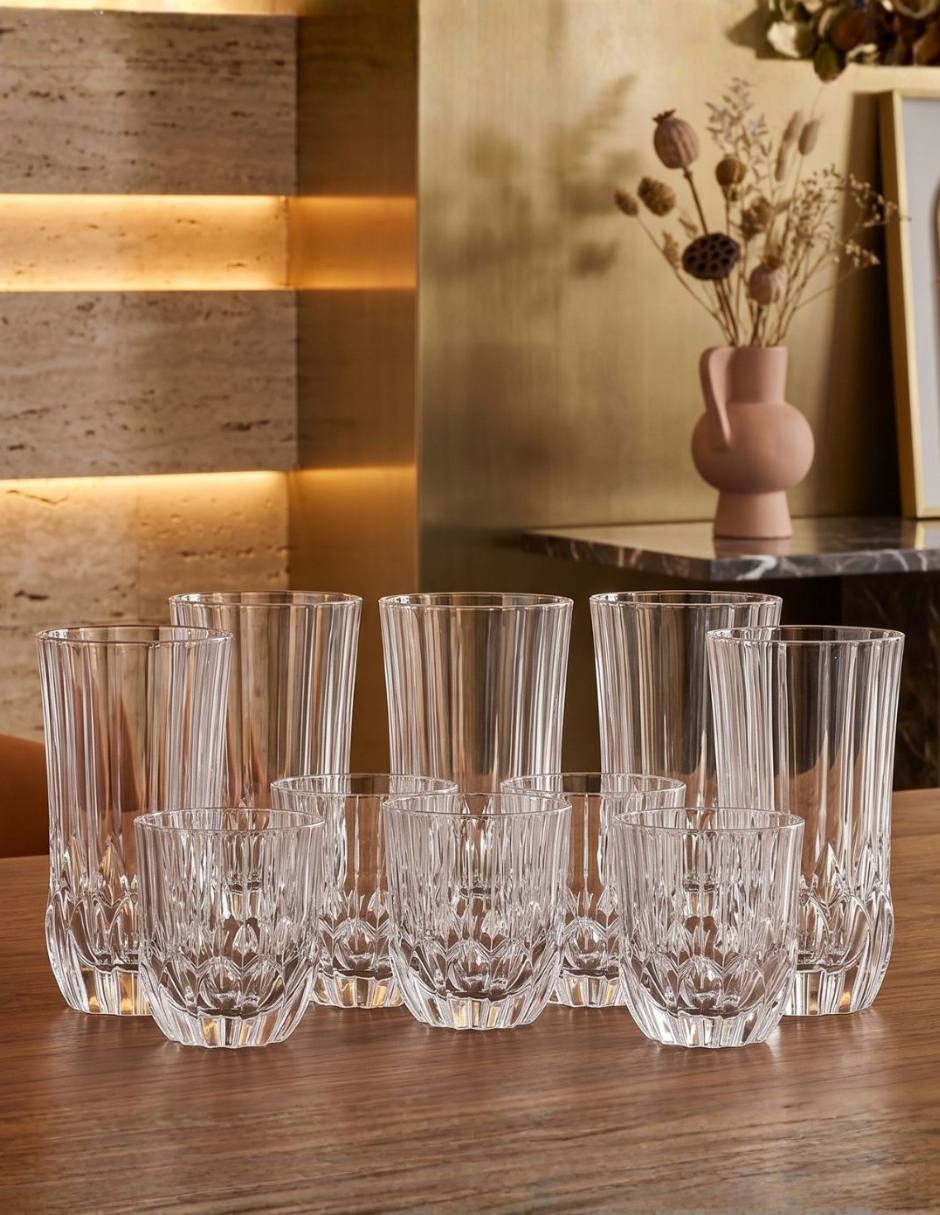 Vaso old fashion y high ball stovmex maxia de vidrio con 12 piezas