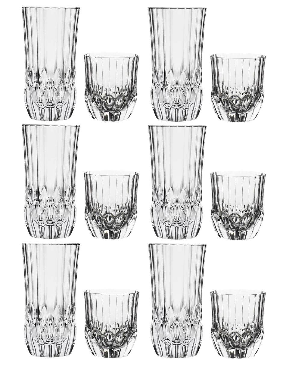 Vaso old fashion y high ball stovmex maxia de vidrio con 12 piezas