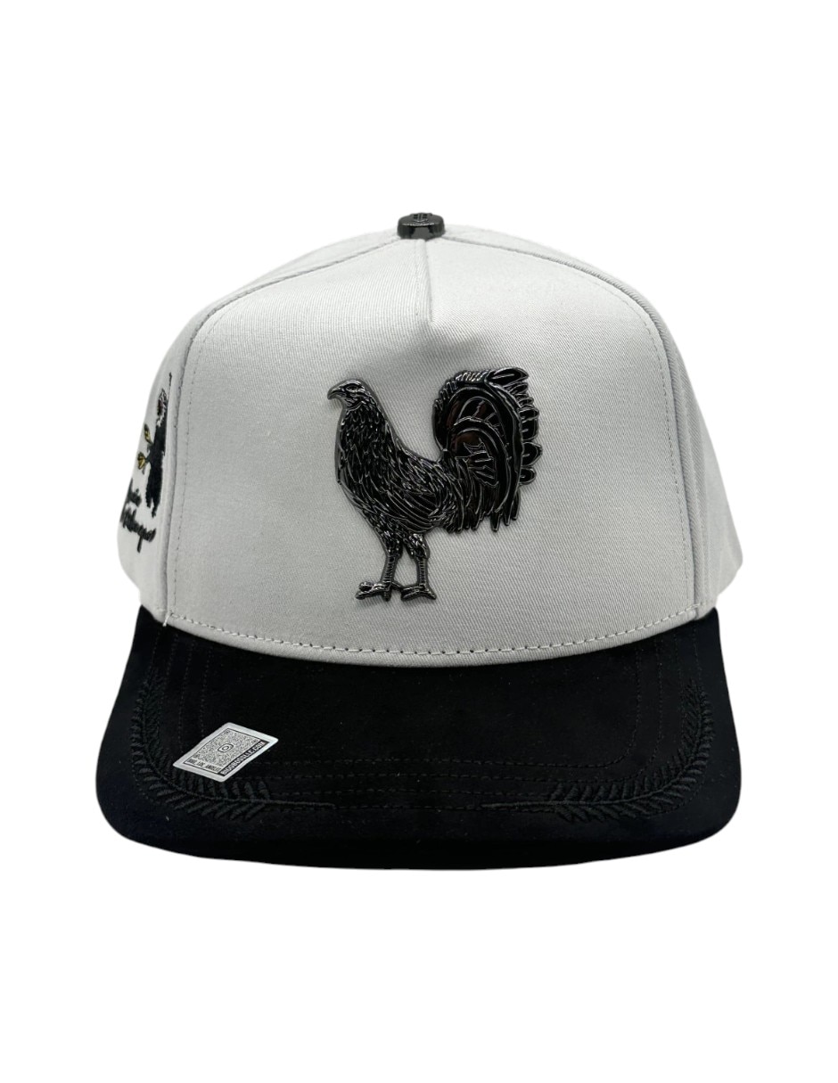 Gorra visera curva snapback gallo negro blanco para hombre