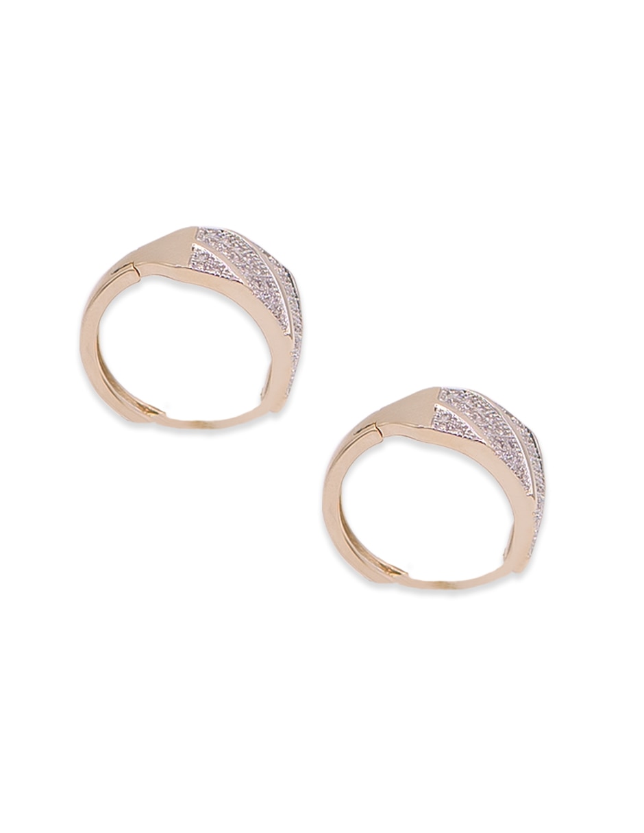 Aretes corto circular de acero con acabado chapa de oro zirconia 5