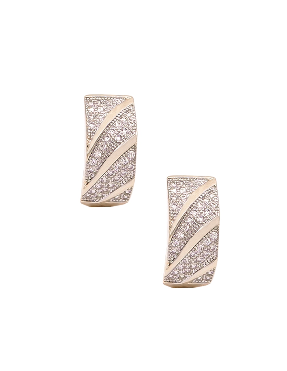 Aretes corto circular de acero con acabado chapa de oro zirconia