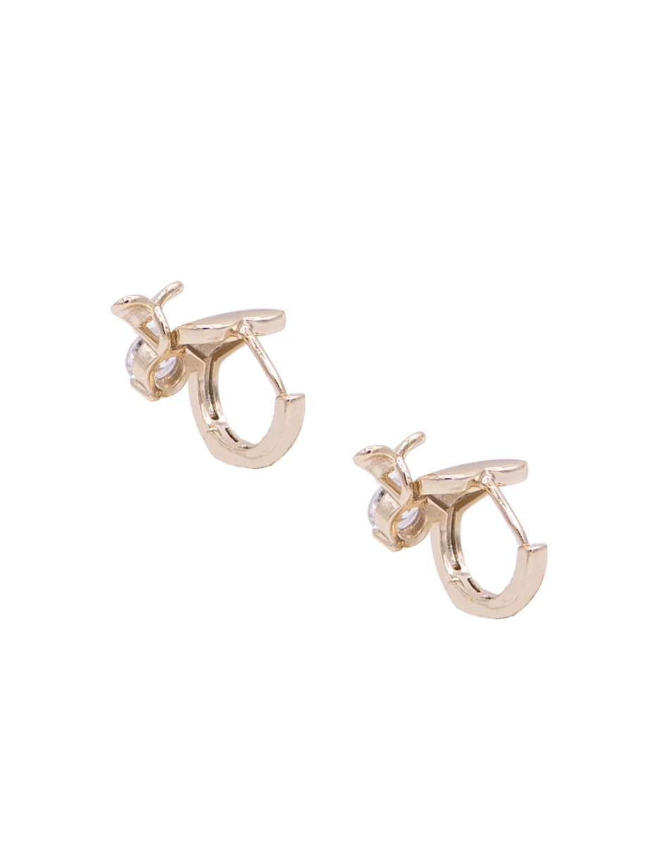 Aretes corto redonda de acero inoxidable con acabado chapa de oro zirconia 3