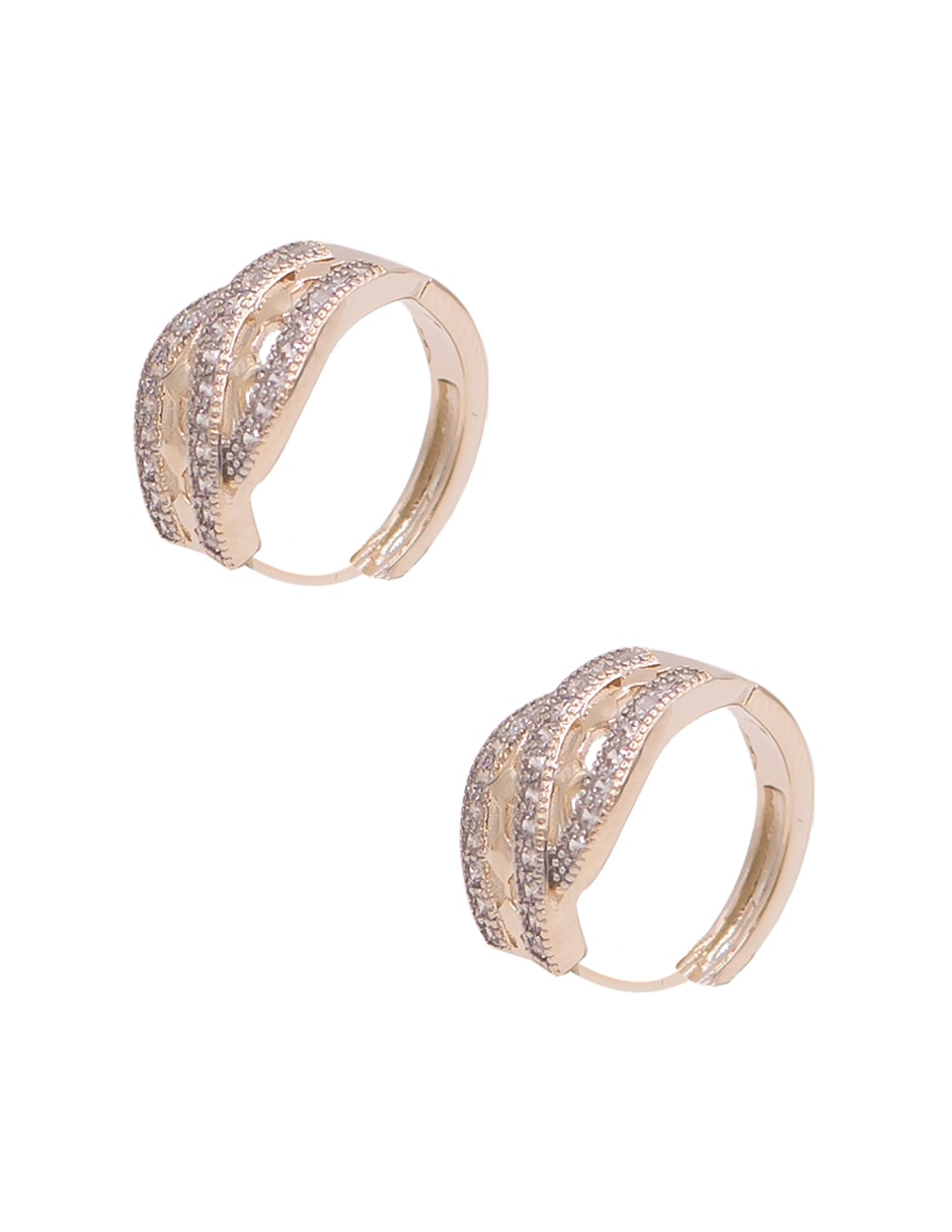 Aretes corto circular de acero inoxidable con acabado chapa de oro zirconia 4