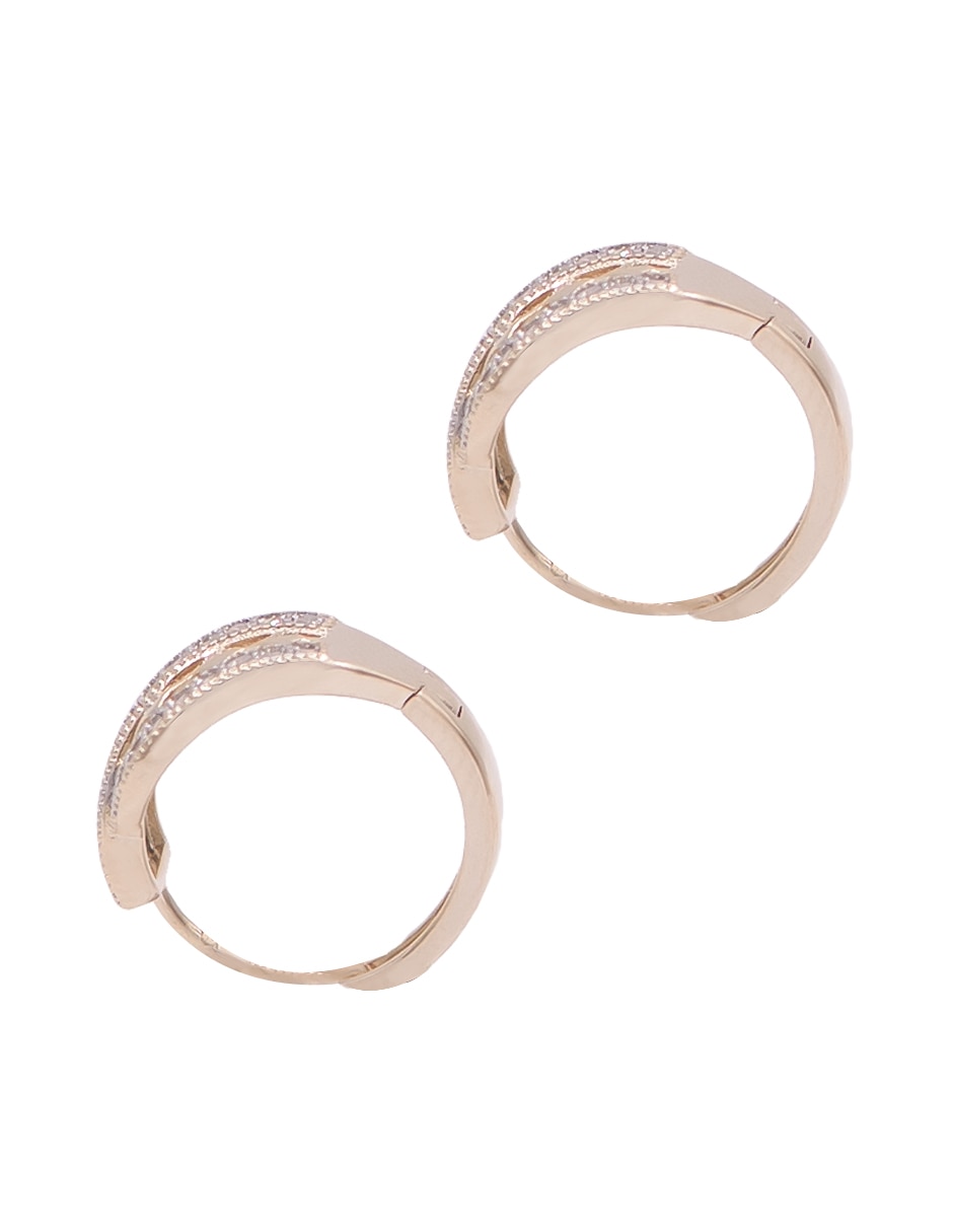Aretes corto circular de acero inoxidable con acabado chapa de oro zirconia 5
