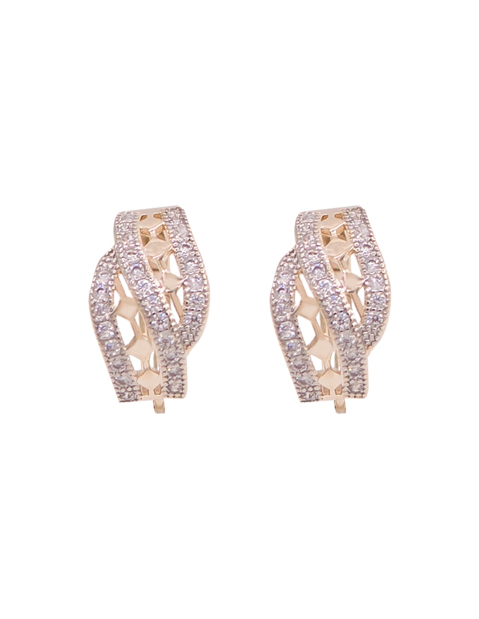 Aretes corto circular de acero inoxidable con acabado chapa de oro zirconia