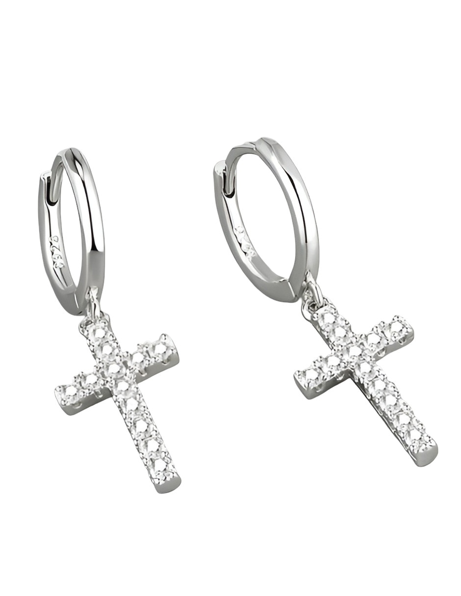 Aretes largos cruz de plata p 925 con acabado brillante circonita 3
