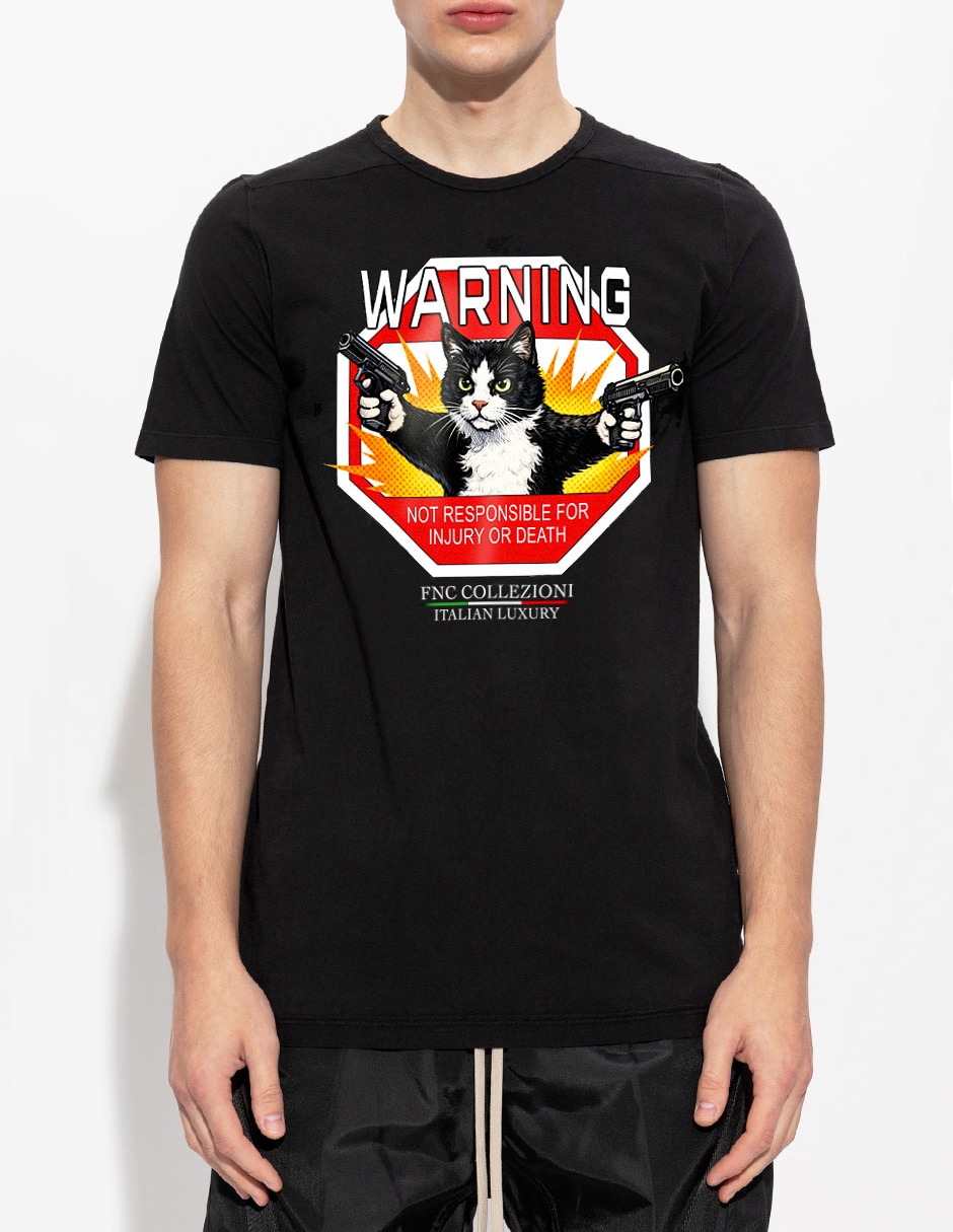 Playera warning danger cat cuello redondo para hombre Playera warning danger cat cuello redondo para hombre