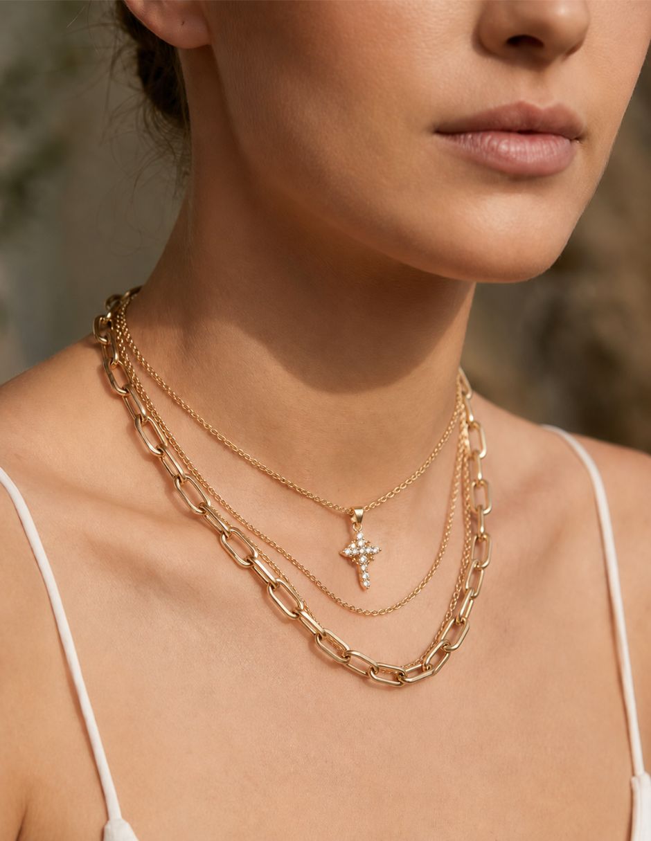 Collar con dije cruz moon de oro laminado 10 k