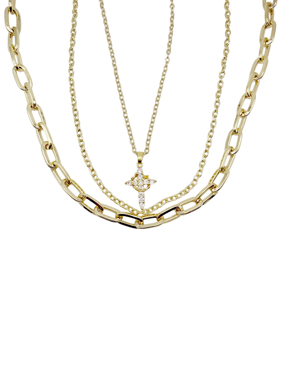 Collar con dije cruz moon de oro laminado 10 k