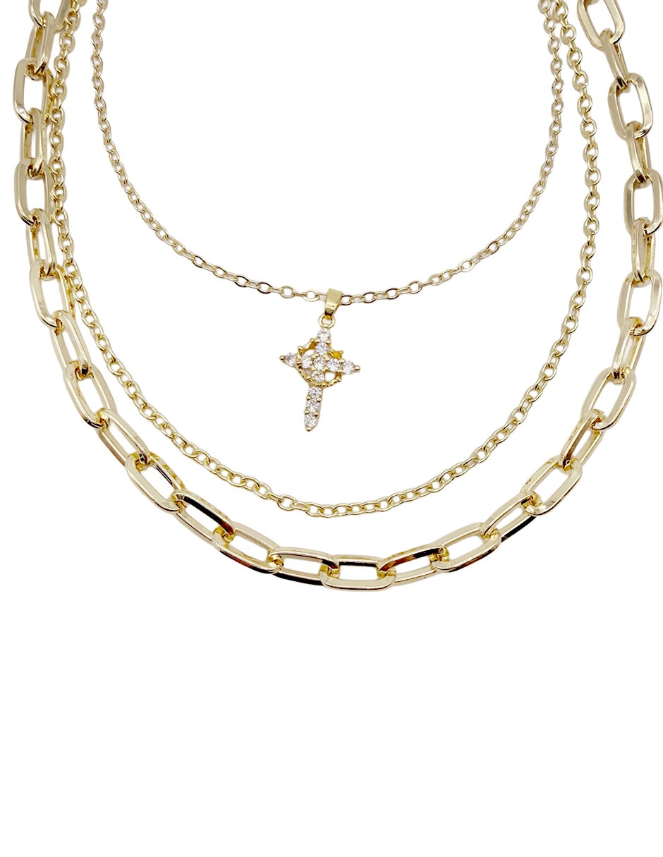 Collar con dije cruz moon de oro laminado 10 k