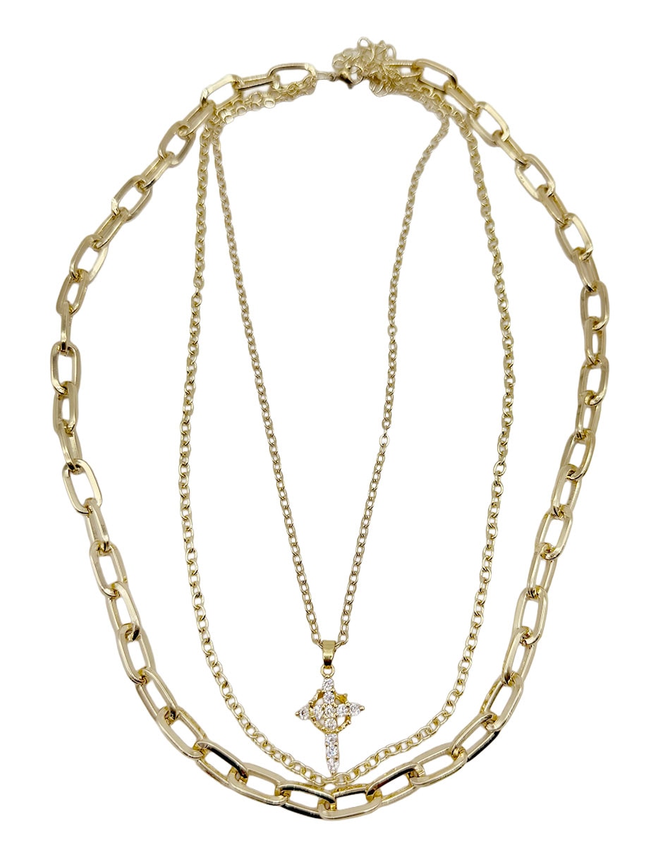 Collar con dije cruz moon de oro laminado 10 k