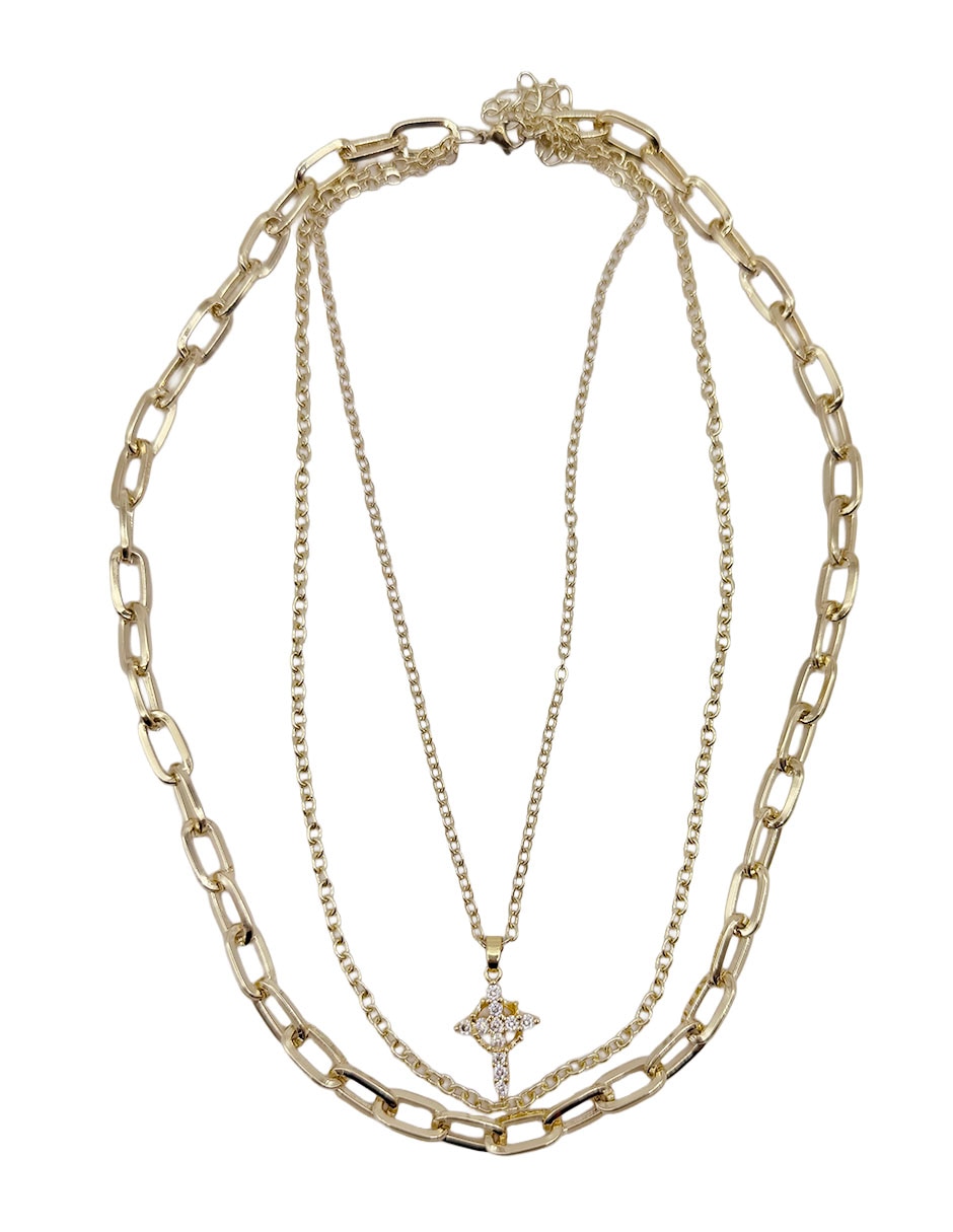 Collar con dije cruz moon de oro laminado 10 k