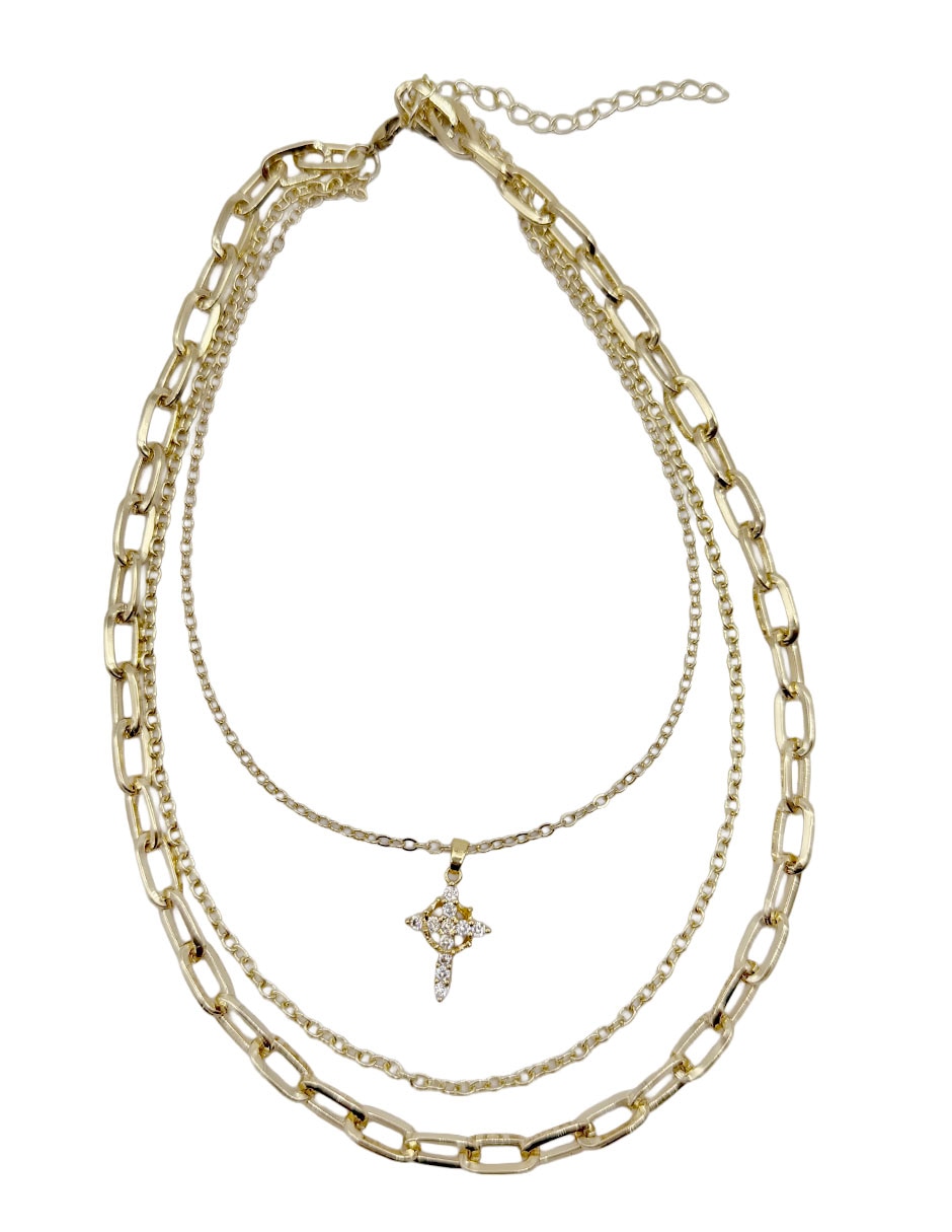 Collar con dije cruz moon de oro laminado 10 k