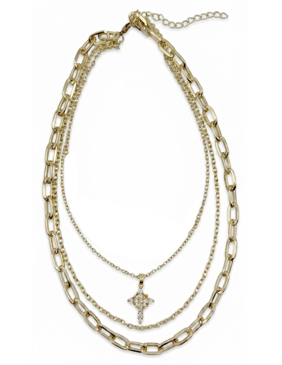 Collar con dije cruz moon de oro laminado 10 k
