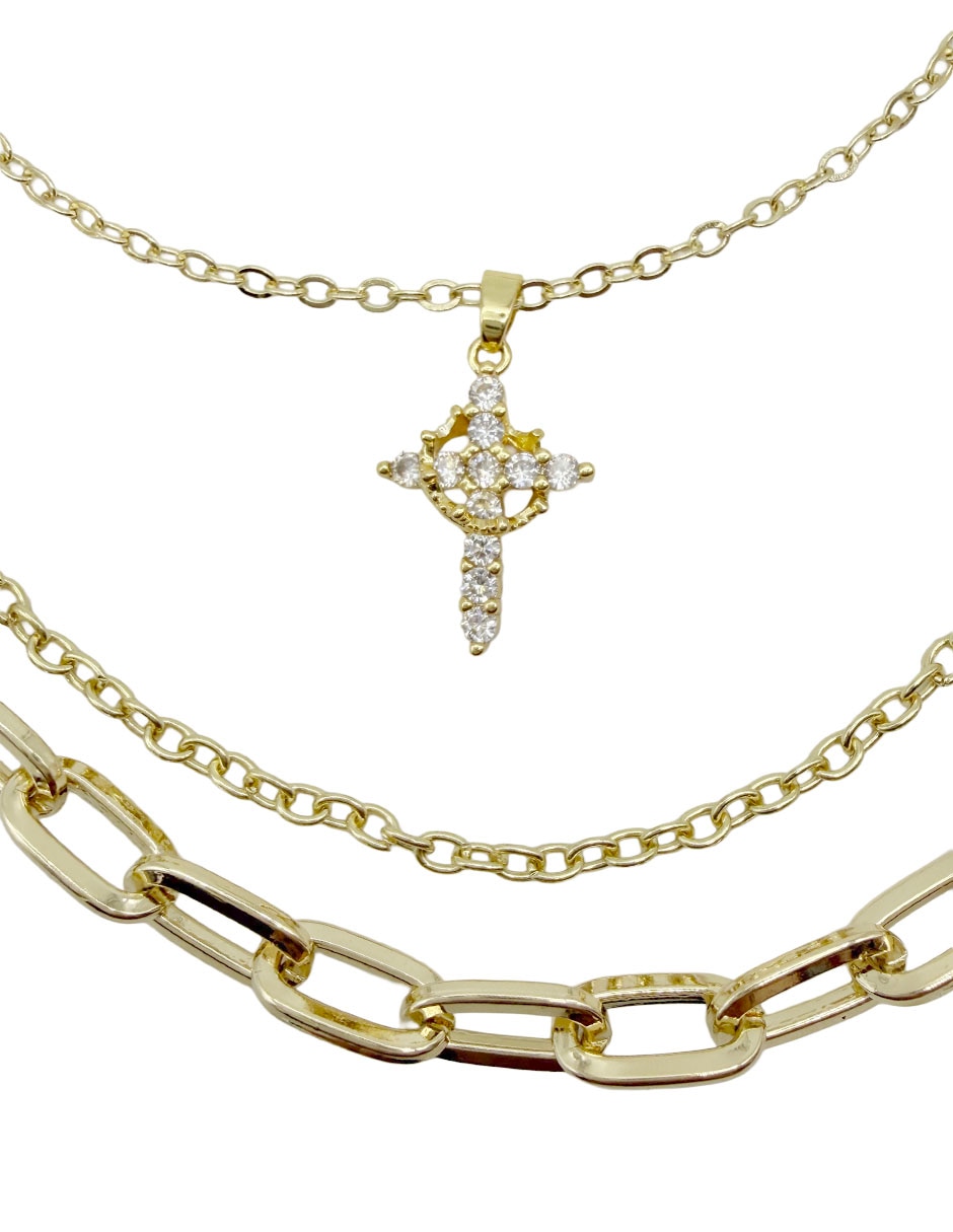 Collar con dije cruz moon de oro laminado 10 k