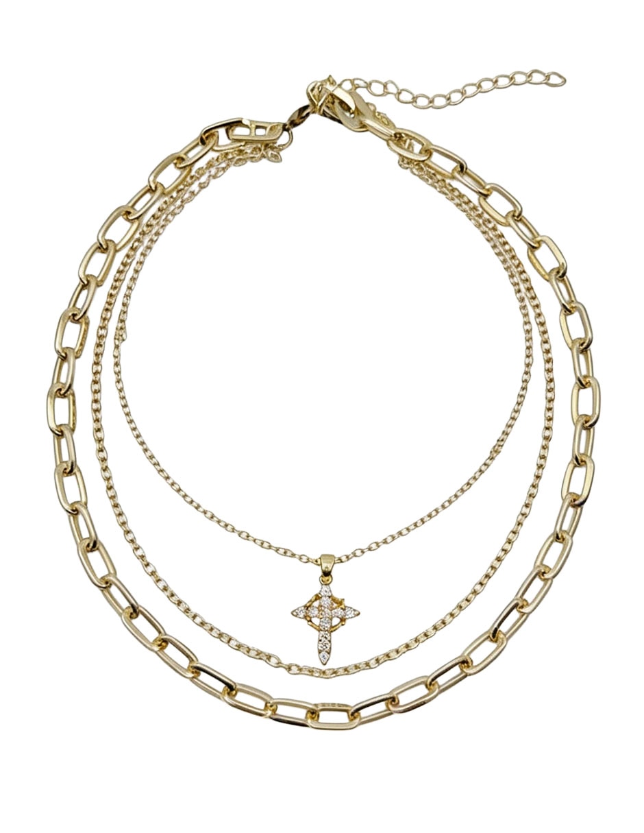 Collar con dije cruz moon de oro laminado 10 k