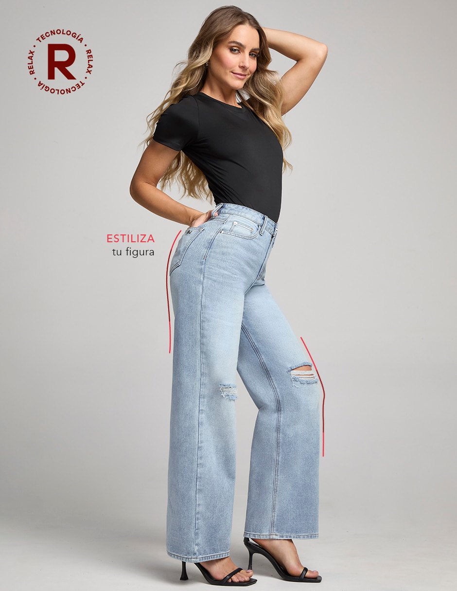 Jeans regular wide leg seven jeans 4232stcli corte cintura alta para mujer