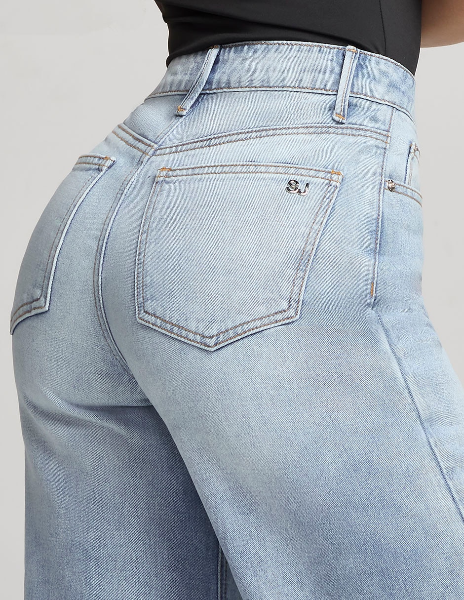 Jeans regular wide leg seven jeans 4232stcli corte cintura alta para mujer