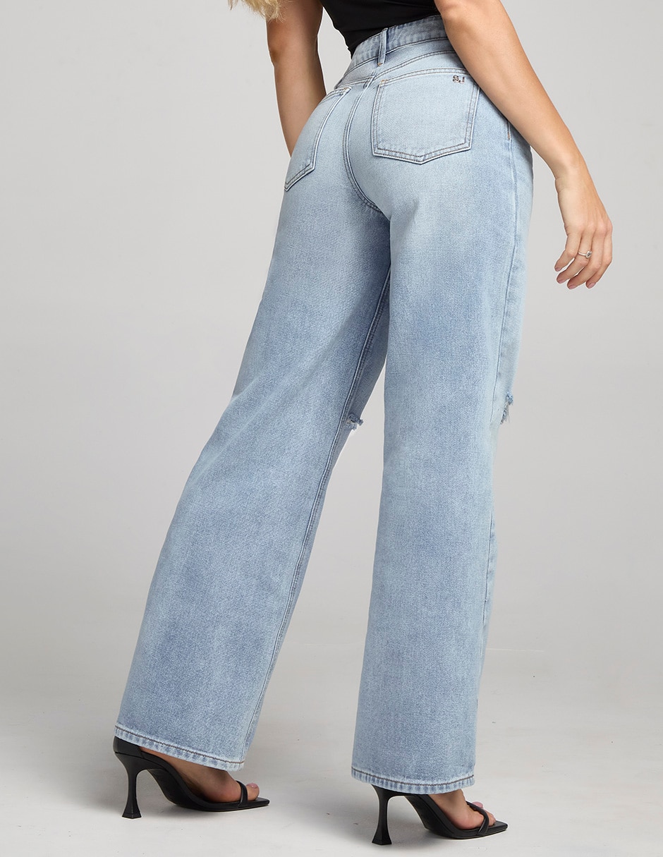 Jeans regular wide leg seven jeans 4232stcli corte cintura alta para mujer