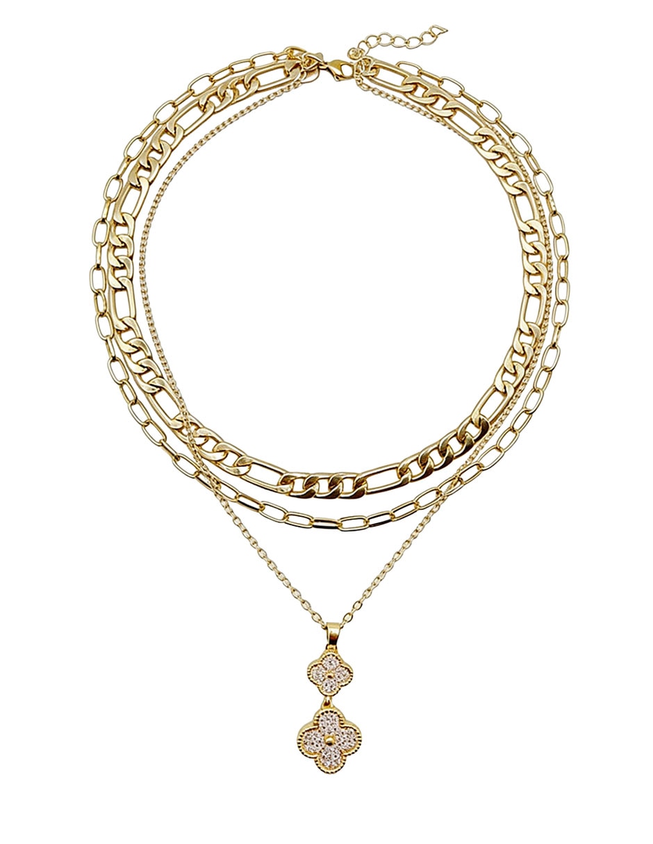 Collar con dije flor de oro laminado 10 k