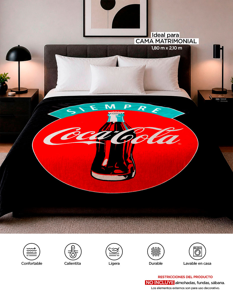 Cobertor coca-cola providencia serenity siempre black estampado logo