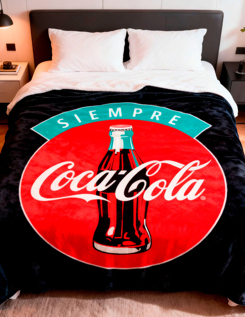 Cobertor coca-cola providencia serenity siempre black estampado logo