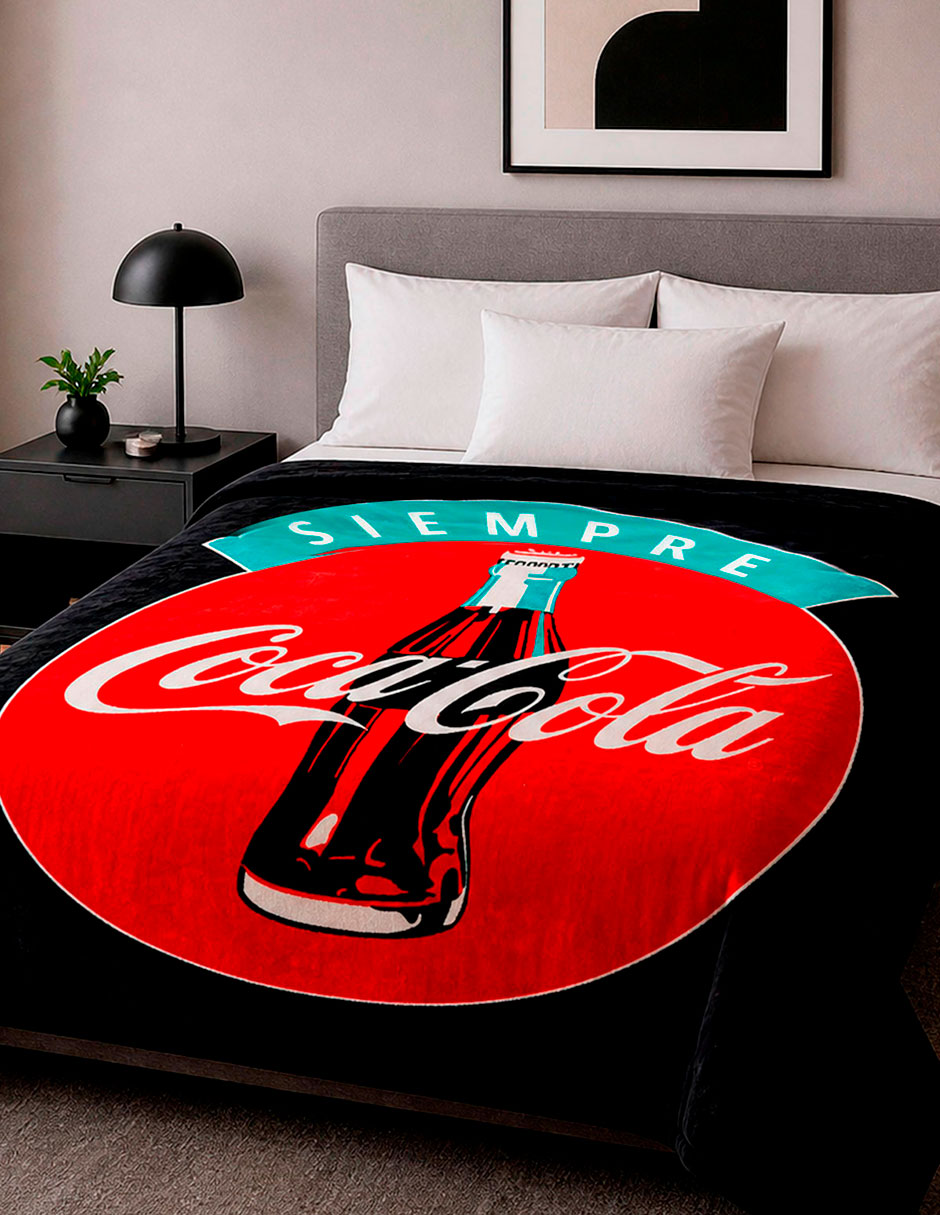 Cobertor coca-cola providencia serenity siempre black estampado logo