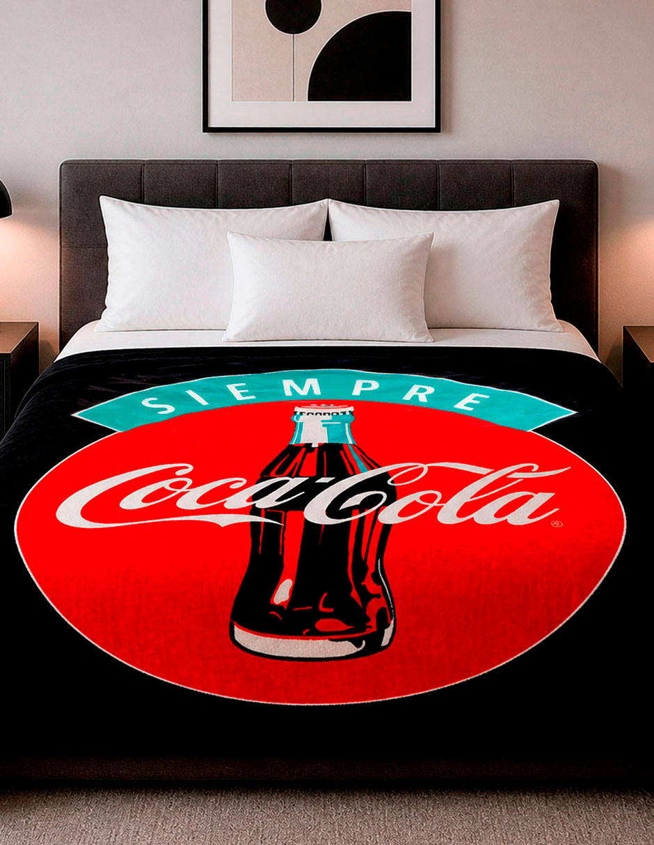 Cobertor coca-cola providencia serenity siempre black estampado logo