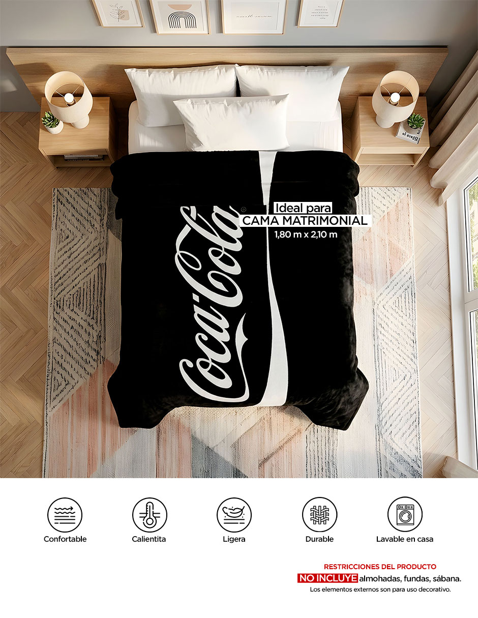 Cobertor coca-cola serenity black estampado logo 2