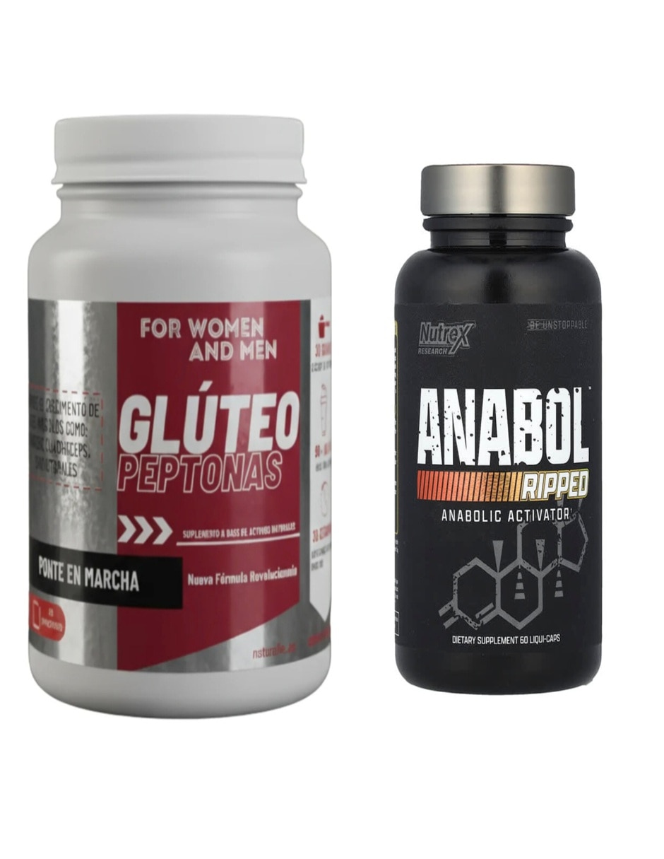 Kit proteina glúteos peptonas + ripped voluminizador musculo nature life con proteína y vitaminas sabor chocolate