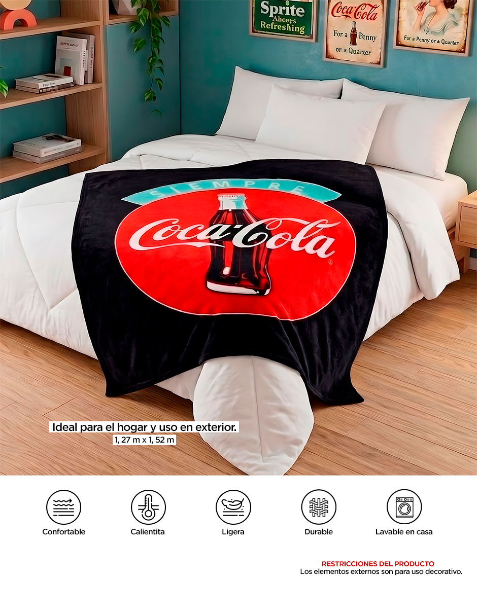 Cobertor coca-cola providencia frazada siempre black estampado logo