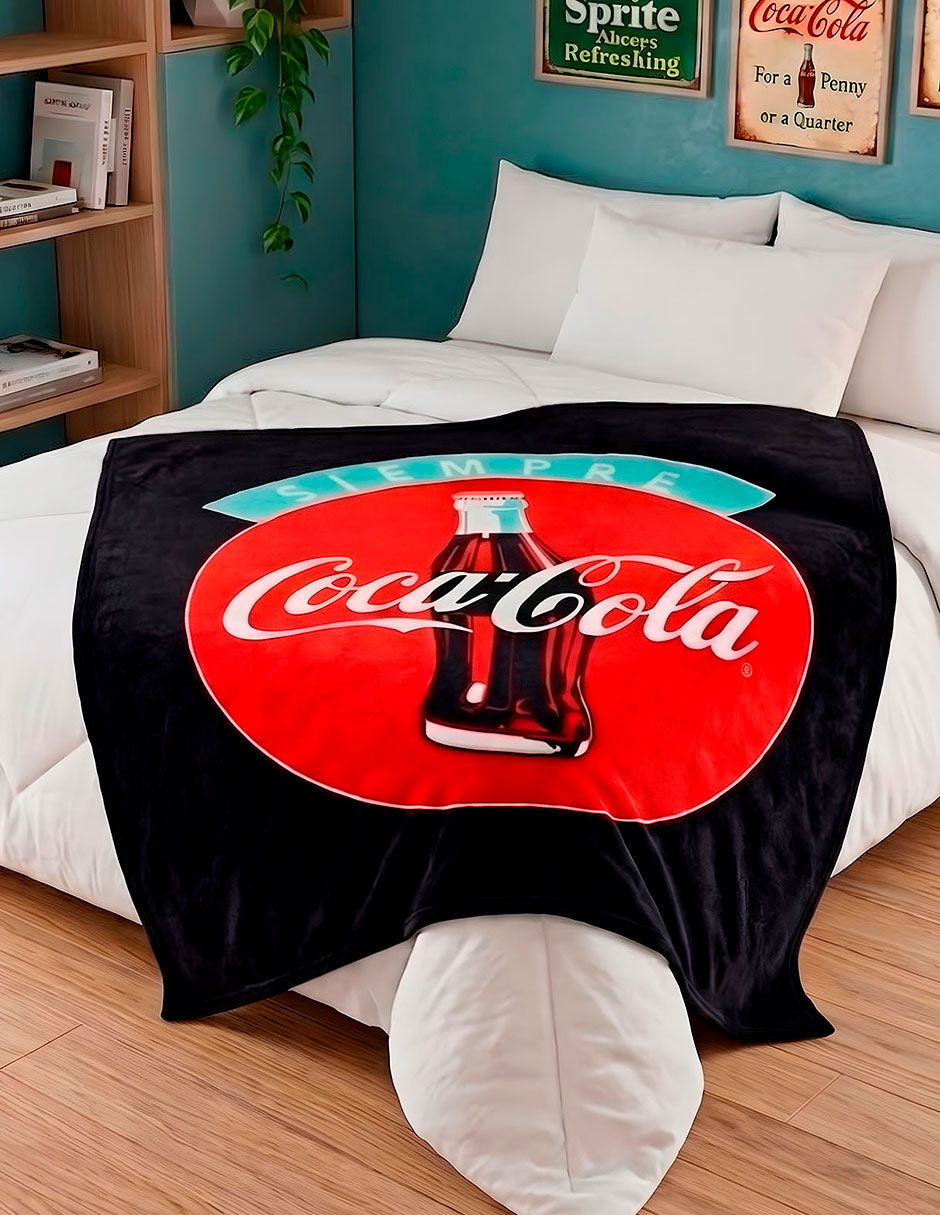 Cobertor coca-cola providencia frazada siempre black estampado logo