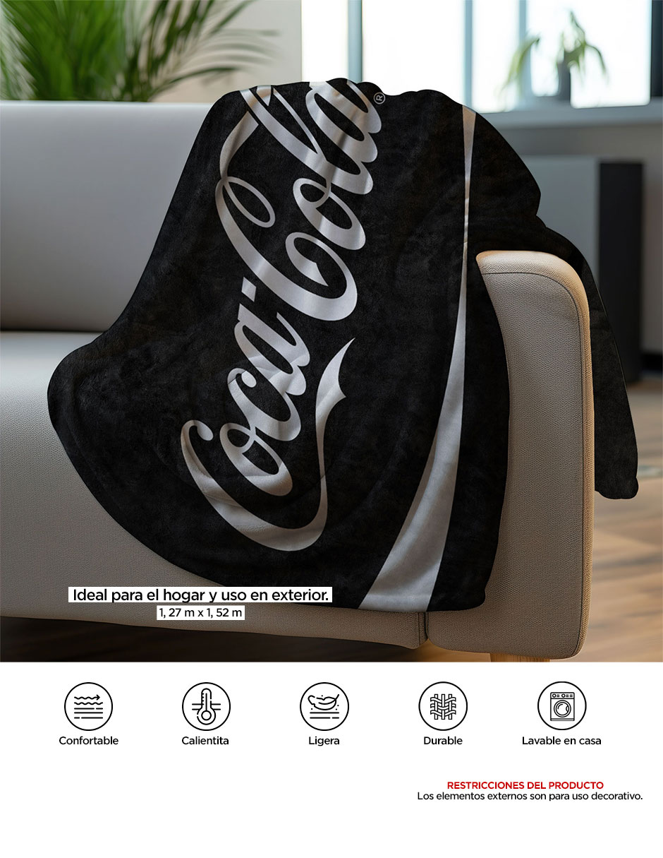 Cobertor coca-cola providencia frazada black estampado logo