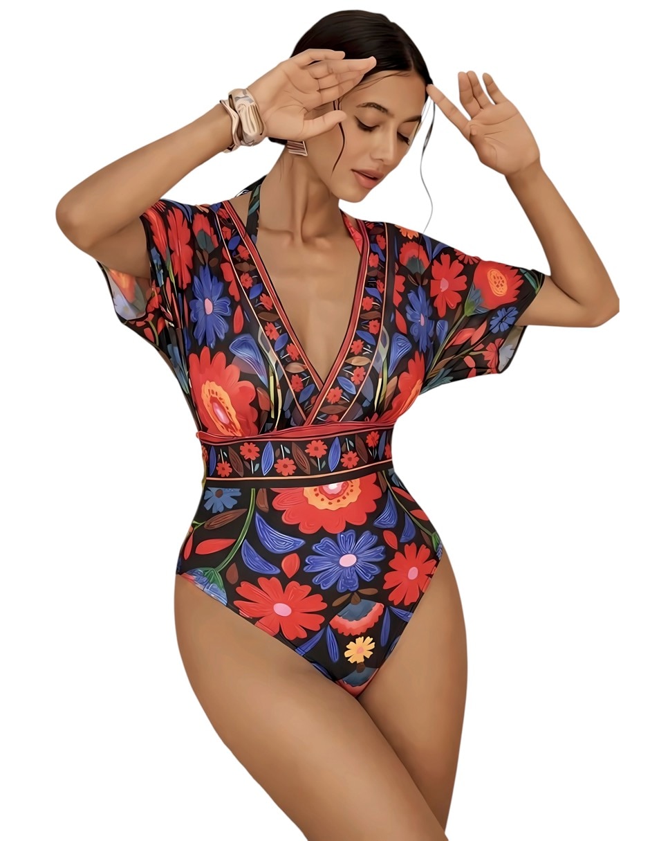 Traje de baño completo shapely estampado floral para mujer