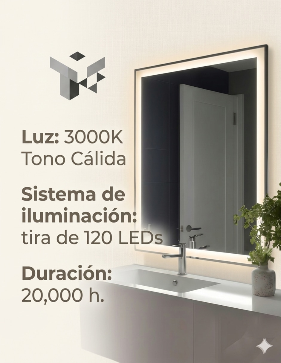 Espejo con luz rivalink rectangular con luz