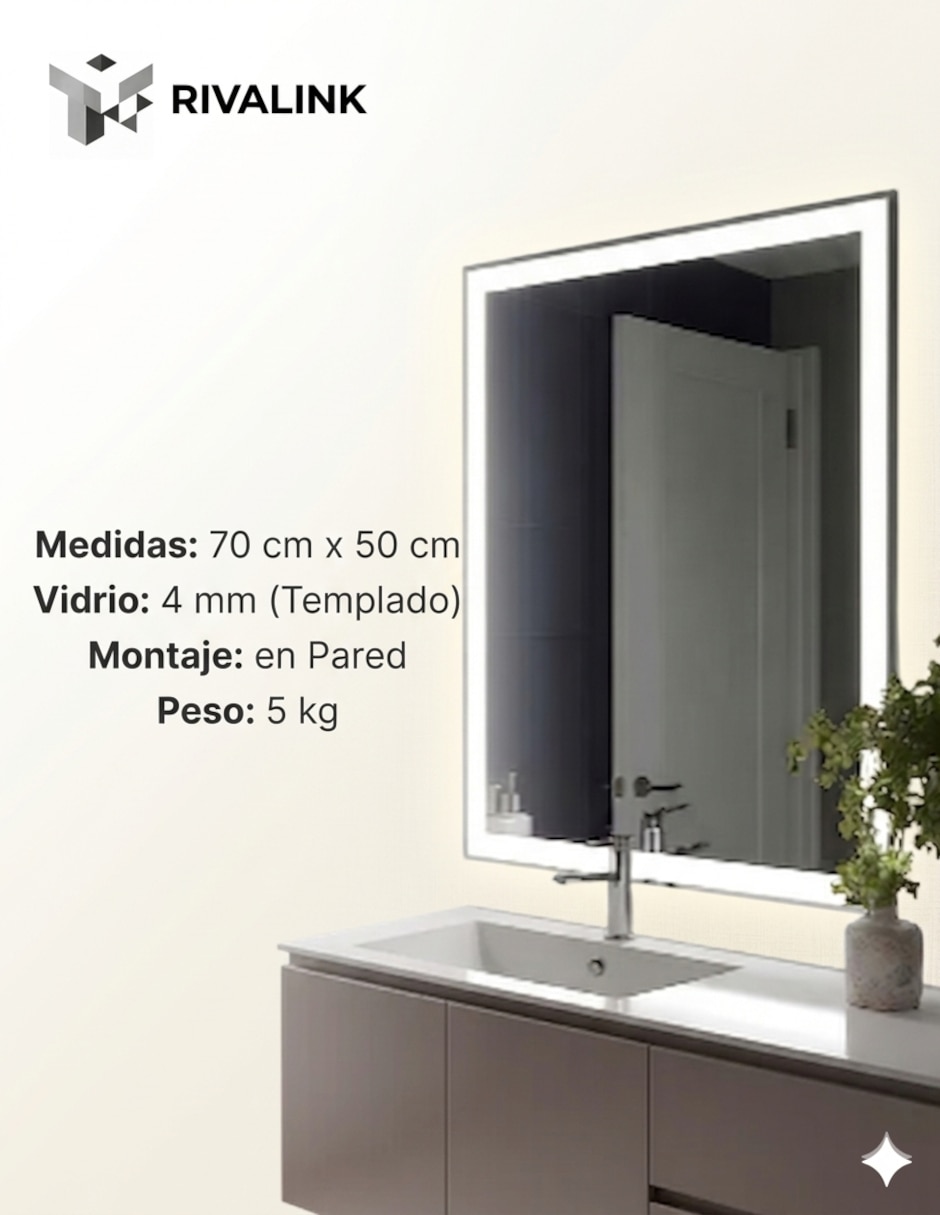 Espejo con luz rivalink rectangular con luz
