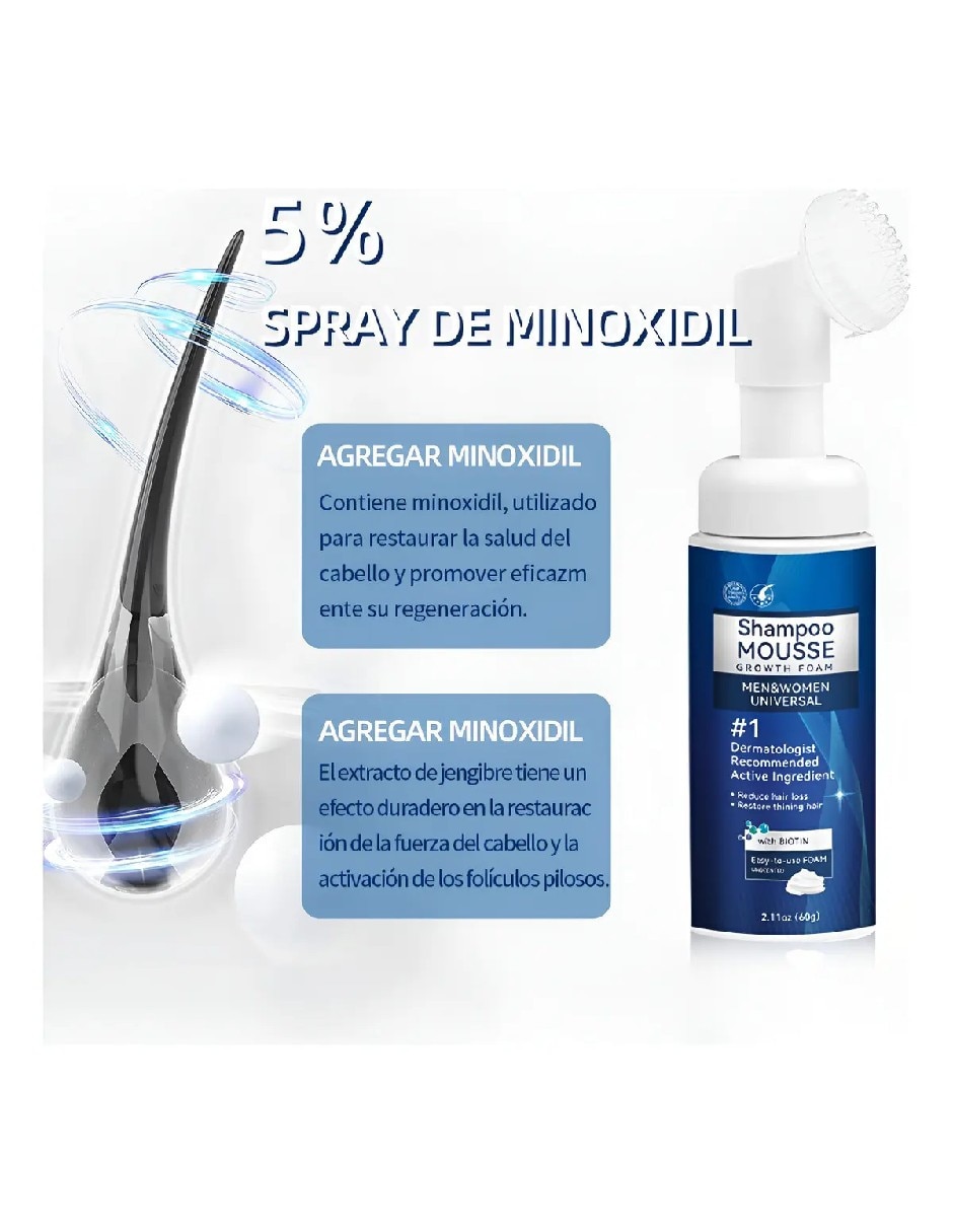 Set capilar genérica tratamiento capilar espuma de minoxidil al 5% para el crecimiento de barba y cabello 60 ml para todo tipo 1 pieza