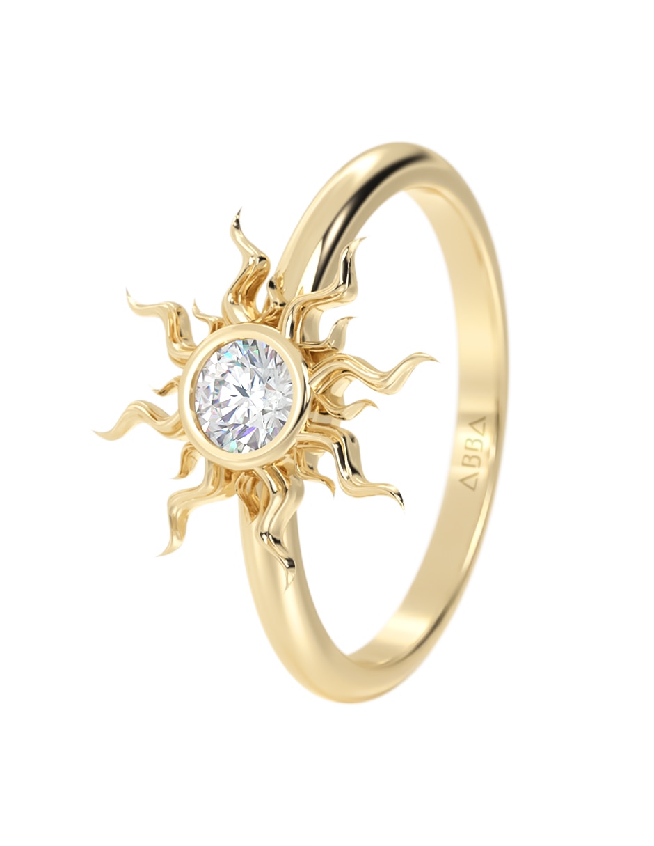 Anillo de sol abba joyas 10 k de oro zirconia brillante