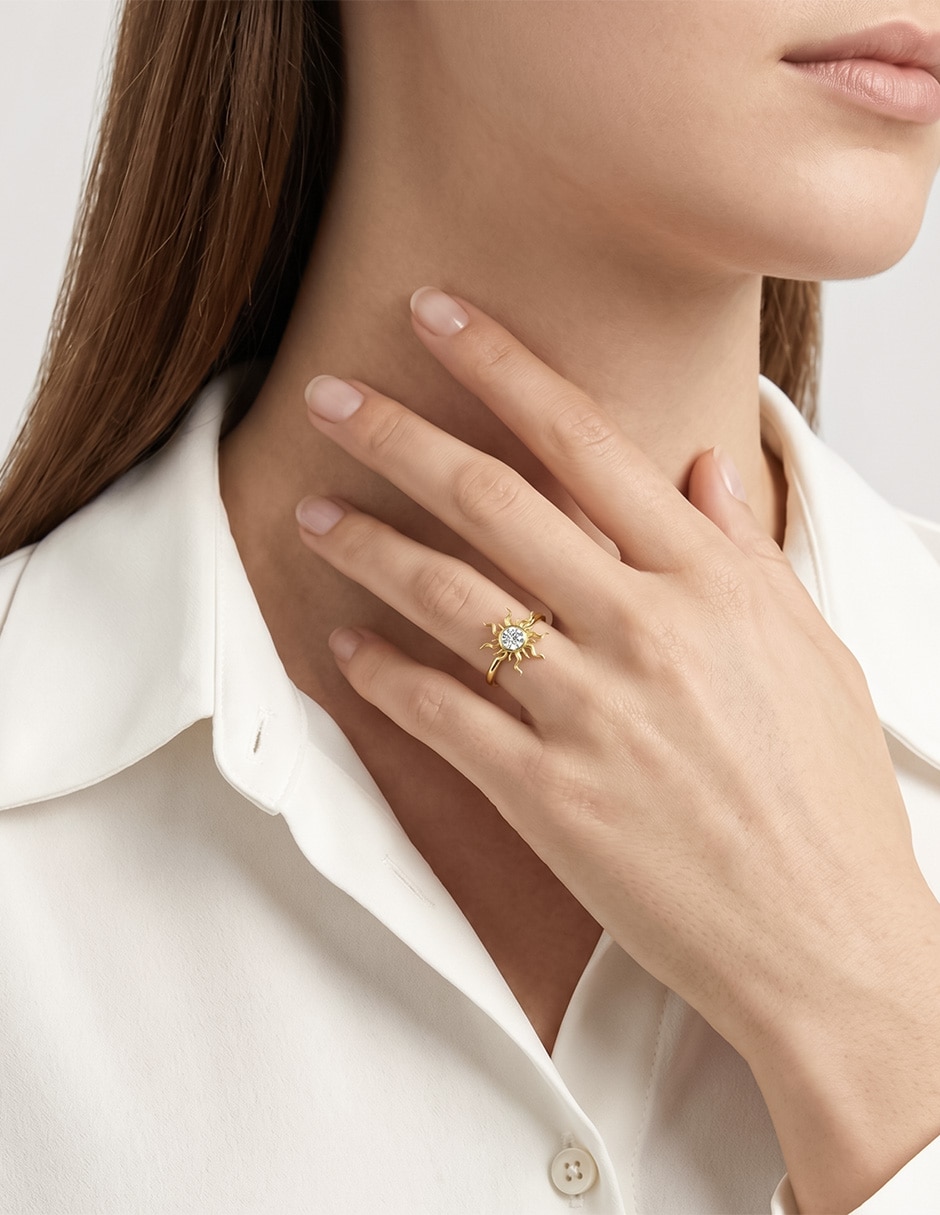 Anillo de sol abba joyas 10 k de oro zirconia brillante