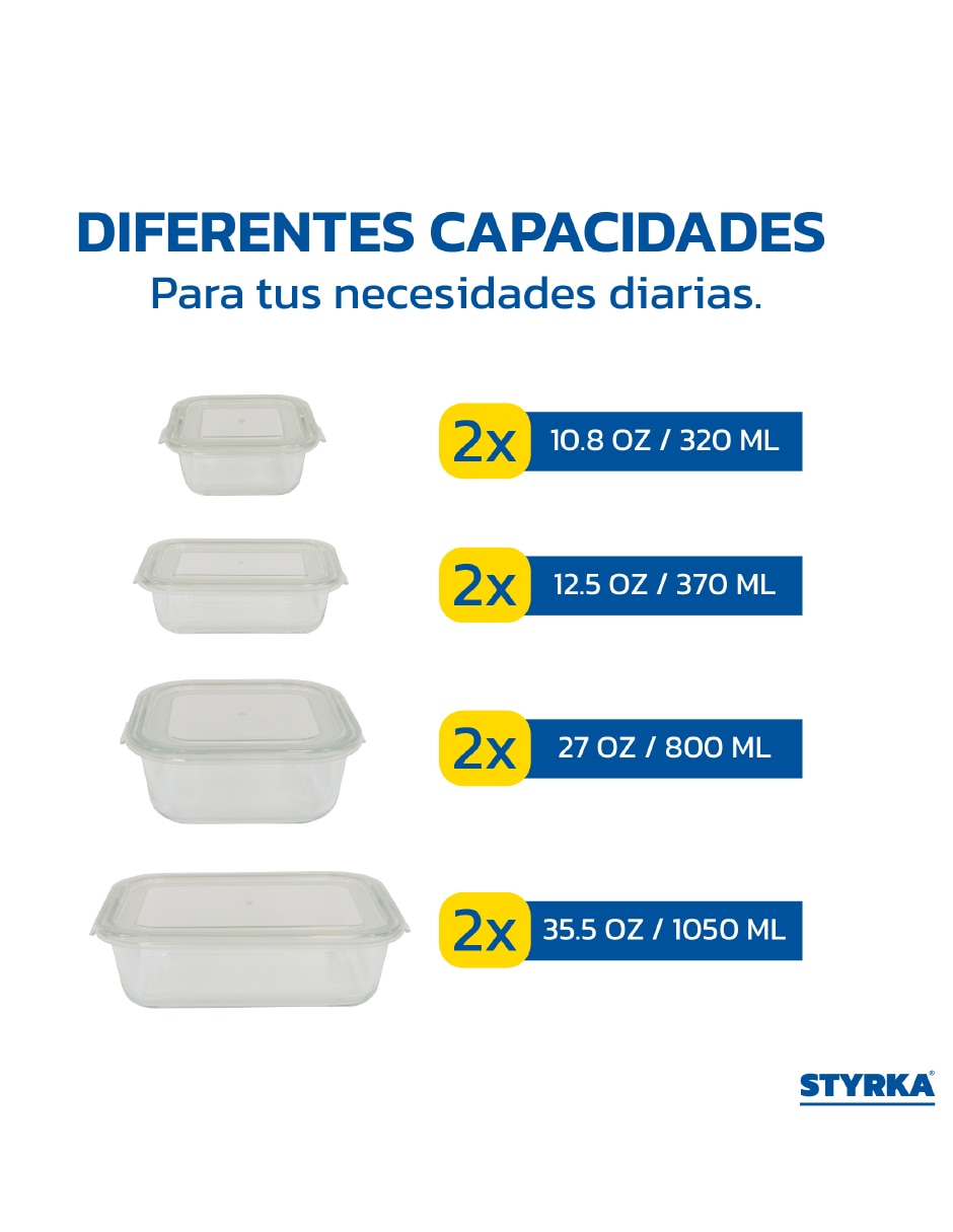 Set contenedores styrka home basic de vidrio y plástico 8 piezas