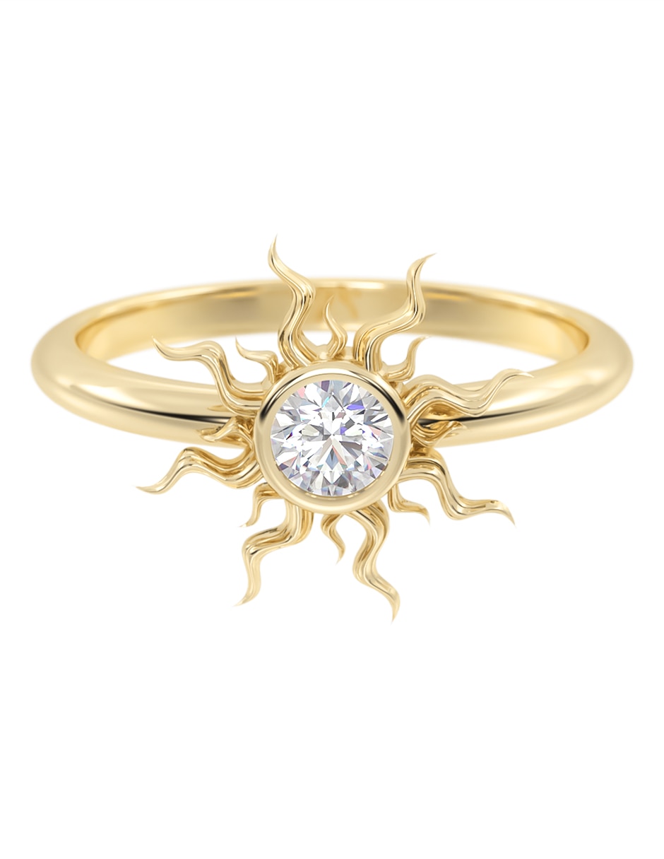 Anillo de sol 14 K de oro zirconia brillante