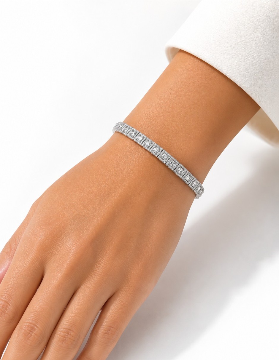 Pulsera Velocity con zirconia acabado baño de rodio