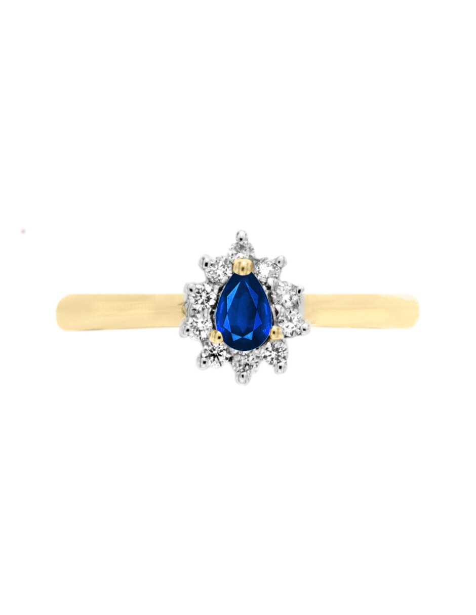 Anillo con gema ovalada Jany 14 k de oro zafiro y diamante brillante
